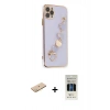 MARSİLYAN™- iPhone 11 Pro Kılıf Nova Işık Prime - Siyah 5D Hayalet Cam Ekran Koruyucu + Pembe Renkli Kamera Lens Koruma Cam