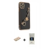 MARSİLYAN™- iPhone 11 Pro Kılıf Nova Işık Prime - Siyah 5D Hayalet Cam Ekran Koruyucu + Pembe Renkli Kamera Lens Koruma Cam