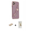 MARSİLYAN™- iPhone 11 Pro Kılıf Nova Işık Prime - Siyah Mat Seramik Nano Ekran Koruyucu + Pembe Renkli Kamera Lens Koruma Cam