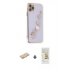 MARSİLYAN™- iPhone 11 Pro Kılıf Nova Işık Prime - Siyah Mat Seramik Nano Ekran Koruyucu + Pembe Renkli Kamera Lens Koruma Cam