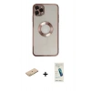 MARSİLYAN™- iPhone 11 Pro Kılıf Pusula Form - Şeffaf Pasifik Cam Ekran Koruyucu + Sarı Renkli Kamera Lens Koruma Cam