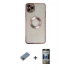 MARSİLYAN™- iPhone 11 Pro Kılıf Pusula Form - Siyah 34D Hayalet Izgaralı Cam + Shine Kamera Lens Koruma Cam - GD
