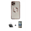 MARSİLYAN™- iPhone 11 Pro Kılıf Pusula Form - Siyah 34D Hayalet Izgaralı Cam + Kamera Lens Koruma Cam - SF