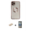 MARSİLYAN™- iPhone 11 Pro Kılıf Pusula Form - Siyah 34D Hayalet Izgaralı Cam + Renkli Kamera Lens Koruma Cam - SI