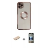 MARSİLYAN™- iPhone 11 Pro Kılıf Pusula Form - Siyah 34D Hayalet Izgaralı Cam + Renkli Kamera Lens Koruma Cam - MI