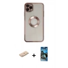 MARSİLYAN™- iPhone 11 Pro Kılıf Pusula Form - Siyah 34D Izgaralı Cam + Renkli Kamera Lens Koruma Cam - MI
