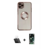 MARSİLYAN™- iPhone 11 Pro Kılıf Pusula Form - Siyah 360 Mat Full Body Arka Koruyucu + Kamera Lens Koruma Cam - SF