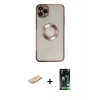 MARSİLYAN™- iPhone 11 Pro Kılıf Pusula Form - Siyah 360 Mat Full Body Arka Koruyucu + Mavi Renkli Kamera Lens Koruma Cam