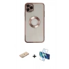MARSİLYAN™- iPhone 11 Pro Kılıf Pusula Form - Siyah 3D Antistatik Cam Ekran Koruyucu + Renkli Kamera Lens Koruma Cam - YL