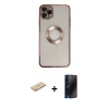 MARSİLYAN™- iPhone 11 Pro Kılıf Pusula Form - Siyah 3D Antistatik Hayalet Cam Ekran Koruyucu + Renkli Kamera Lens Koruma Cam - SI