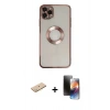 MARSİLYAN™- iPhone 11 Pro Kılıf Pusula Form - Siyah 3D Antistatik Mat Seramik Nano Ekran Koruyucu + Renkli Kamera Lens Koruma Cam - PE