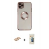 MARSİLYAN™- iPhone 11 Pro Kılıf Pusula Form - Siyah 6D Mat Seramik Hayalet Nano Ekran Koruyucu + Turuncu Renkli Kamera Lens Koruma Cam