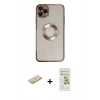 MARSİLYAN™- iPhone 11 Pro Kılıf Pusula Form - Siyah Mat Seramik Nano Ekran Koruyucu + Renkli Kamera Lens Koruma Cam - PE