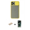 MARSİLYAN™- iPhone 11 Pro Kılıf Vadi Çizgi - Şeffaf 360 Full Body Arka Koruyucu + Renkli Kamera Lens Koruma Cam - YL