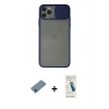 MARSİLYAN™- iPhone 11 Pro Kılıf Vadi Çizgi - Şeffaf Pasifik Cam Ekran Koruyucu + Mavi Shine Kamera Lens Koruma Cam