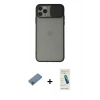 MARSİLYAN™- iPhone 11 Pro Kılıf Vadi Çizgi - Şeffaf Pasifik Cam Ekran Koruyucu + Mavi Shine Kamera Lens Koruma Cam