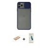 MARSİLYAN™- iPhone 11 Pro Kılıf Vadi Çizgi - Şeffaf Pasifik Cam Ekran Koruyucu + Renkli Kamera Lens Koruma Cam - TU