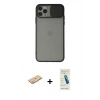 MARSİLYAN™- iPhone 11 Pro Kılıf Vadi Çizgi - Şeffaf Pasifik Cam Ekran Koruyucu + Renkli Kamera Lens Koruma Cam - TU