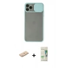 MARSİLYAN™- iPhone 11 Pro Kılıf Vadi Çizgi - Siyah 20D Premium Cam Ekran Koruyucu + Mavi Renkli Kamera Lens Koruma Cam
