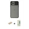 MARSİLYAN™- iPhone 11 Pro Kılıf Vadi Çizgi - Siyah 20D Premium Cam Ekran Koruyucu + Pembe Renkli Kamera Lens Koruma Cam