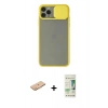 MARSİLYAN™- iPhone 11 Pro Kılıf Vadi Çizgi - Siyah 20D Premium Cam Ekran Koruyucu + Renkli Kamera Lens Koruma Cam - TU
