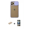 MARSİLYAN™- iPhone 11 Pro Kılıf Vadi Çizgi - Siyah 34D Hayalet Izgaralı Cam + Renkli Kamera Lens Koruma Cam - PE
