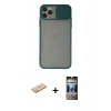 MARSİLYAN™- iPhone 11 Pro Kılıf Vadi Çizgi - Siyah 34D Hayalet Izgaralı Cam + Renkli Kamera Lens Koruma Cam - PE