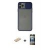 MARSİLYAN™- iPhone 11 Pro Kılıf Vadi Çizgi - Siyah 34D Hayalet Izgaralı Cam + Renkli Kamera Lens Koruma Cam - PE