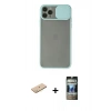 MARSİLYAN™- iPhone 11 Pro Kılıf Vadi Çizgi - Siyah 34D Hayalet Izgaralı Cam + Renkli Kamera Lens Koruma Cam - PE