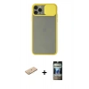 MARSİLYAN™- iPhone 11 Pro Kılıf Vadi Çizgi - Siyah 34D Hayalet Izgaralı Cam + Renkli Kamera Lens Koruma Cam - PE