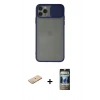 MARSİLYAN™- iPhone 11 Pro Kılıf Vadi Çizgi - Siyah 34D Hayalet Izgaralı Cam + Renkli Kamera Lens Koruma Cam - YL