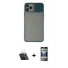 MARSİLYAN™- iPhone 11 Pro Kılıf Vadi Çizgi - Siyah 34D Hayalet Izgaralı Cam + Kamera Lens Koruma Cam - SF