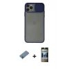 MARSİLYAN™- iPhone 11 Pro Kılıf Vadi Çizgi - Siyah 34D Hayalet Izgaralı Cam + Shine Kamera Lens Koruma Cam - MI