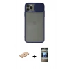 MARSİLYAN™- iPhone 11 Pro Kılıf Vadi Çizgi - Siyah 34D Hayalet Izgaralı Cam + Renkli Kamera Lens Koruma Cam - TU