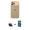 MARSİLYAN™- iPhone 11 Pro Kılıf Vadi Çizgi - Siyah 34D Izgaralı Cam + Kamera Lens Koruma Cam - SF