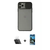 MARSİLYAN™- iPhone 11 Pro Kılıf Vadi Çizgi - Siyah 34D Izgaralı Cam + Kamera Lens Koruma Cam - SF