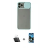 MARSİLYAN™- iPhone 11 Pro Kılıf Vadi Çizgi - Siyah 34D Izgaralı Cam + Kamera Lens Koruma Cam - SF