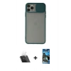 MARSİLYAN™- iPhone 11 Pro Kılıf Vadi Çizgi - Siyah 34D Izgaralı Cam + Kamera Lens Koruma Cam - SF
