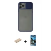MARSİLYAN™- iPhone 11 Pro Kılıf Vadi Çizgi - Siyah 34D Izgaralı Cam + Renkli Kamera Lens Koruma Cam - PE