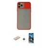 MARSİLYAN™- iPhone 11 Pro Kılıf Vadi Çizgi - Siyah 34D Izgaralı Cam + Renkli Kamera Lens Koruma Cam - MI