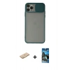 MARSİLYAN™- iPhone 11 Pro Kılıf Vadi Çizgi - Siyah 34D Izgaralı Cam + Renkli Kamera Lens Koruma Cam - SI