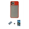 MARSİLYAN™- iPhone 11 Pro Kılıf Vadi Çizgi - Siyah 34D Izgaralı Cam + Shine Kamera Lens Koruma Cam - SABE