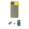 MARSİLYAN™- iPhone 11 Pro Kılıf Vadi Çizgi - Siyah 34D Izgaralı Cam + Shine Kamera Lens Koruma Cam - SH