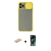 MARSİLYAN™- iPhone 11 Pro Kılıf Vadi Çizgi - Siyah 360 Mat Full Body Arka Koruyucu + Renkli Kamera Lens Koruma Cam - SI