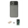 MARSİLYAN™- iPhone 11 Pro Kılıf Vadi Çizgi - Siyah 360 Mat Full Body Arka Koruyucu + Renkli Kamera Lens Koruma Cam - SI