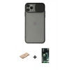 MARSİLYAN™- iPhone 11 Pro Kılıf Vadi Çizgi - Siyah 360 Mat Full Body Arka Koruyucu + Turuncu Renkli Kamera Lens Koruma Cam