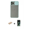 MARSİLYAN™- iPhone 11 Pro Kılıf Vadi Çizgi - Siyah 360 Mat Full Body Arka Koruyucu + Turuncu Renkli Kamera Lens Koruma Cam