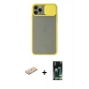 MARSİLYAN™- iPhone 11 Pro Kılıf Vadi Çizgi - Siyah 360 Mat Full Body Arka Koruyucu + Renkli Kamera Lens Koruma Cam - YL