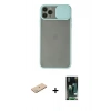 MARSİLYAN™- iPhone 11 Pro Kılıf Vadi Çizgi - Siyah 360 Mat Full Body Arka Koruyucu + Renkli Kamera Lens Koruma Cam - YL