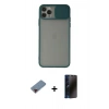 MARSİLYAN™- iPhone 11 Pro Kılıf Vadi Çizgi - Siyah 3D Antistatik Hayalet Cam Ekran Koruyucu + Metal Kamera Lens Koruma Cam - KI